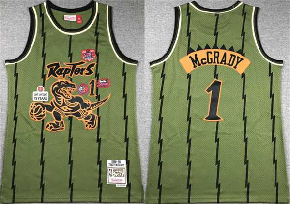 Mens Toronto Raptors #1 Tracy McGrady Green 1998-99 Throwback Stitched Jersey Mixiu->->NBA Jersey
